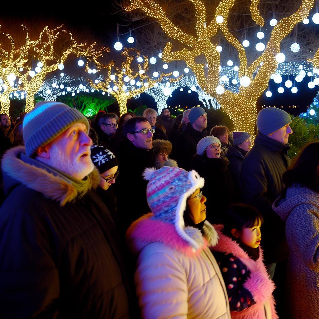 A festive Christmas light show in SaintJeandeLuz with synchronized music and twinkling trees